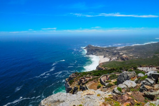 a panoramic view down from the lighthouse at Cape Point