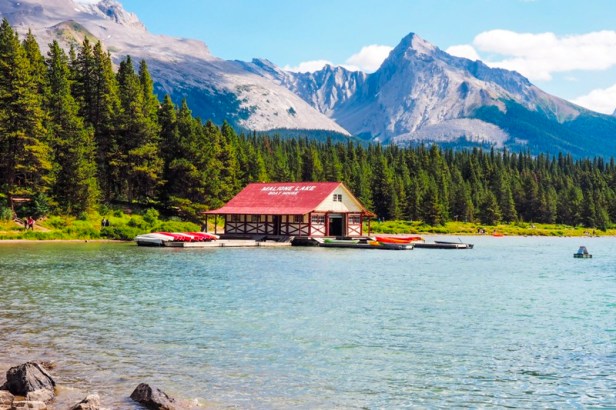 a view at Maligne Lake in Banff National Park, British Columbia, Canada