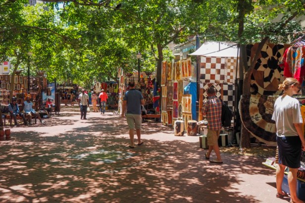 stalls selling South African art along Shortmarket Street in Cape Town