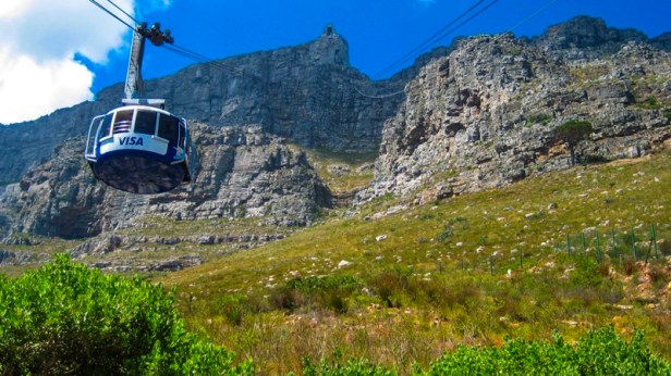 a view at the cable car going up to table mountain