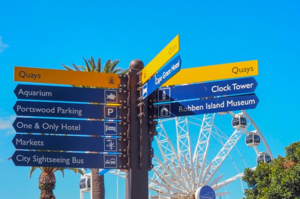 signs displayed at V+A Waterfront in Cape Town