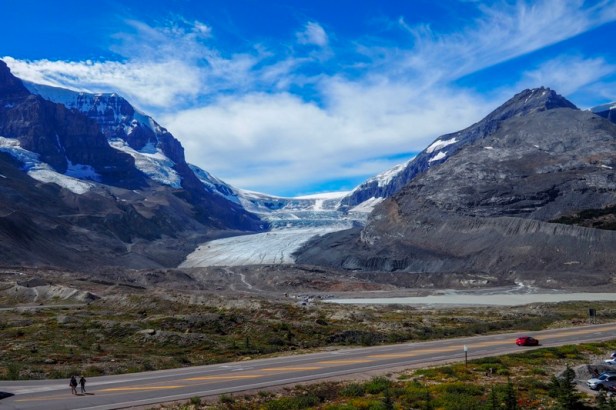 a view at Athabasca Glacier along Icefields Parkway