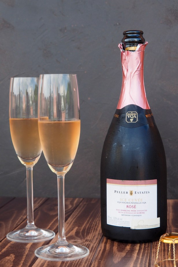 Peller Sparkling Ice Cuvee rosé and mini crab-ricotta quiches