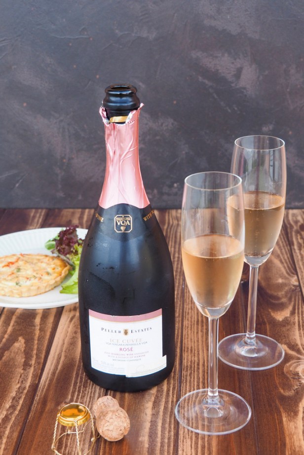 Peller Sparkling Ice Cuvee rosé and mini crab-ricotta quiches