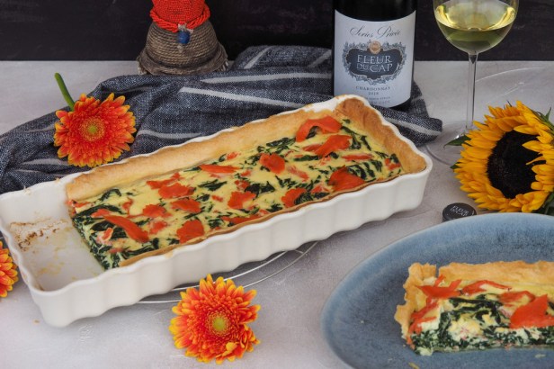 Smoked salmon-spinach tart | Fleur du Cap Chardonnay