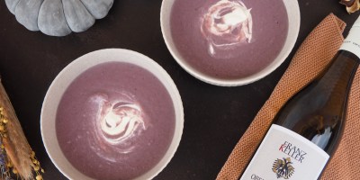 Purple Potato Soup | Oberbergener Bassgeige Chardonnay