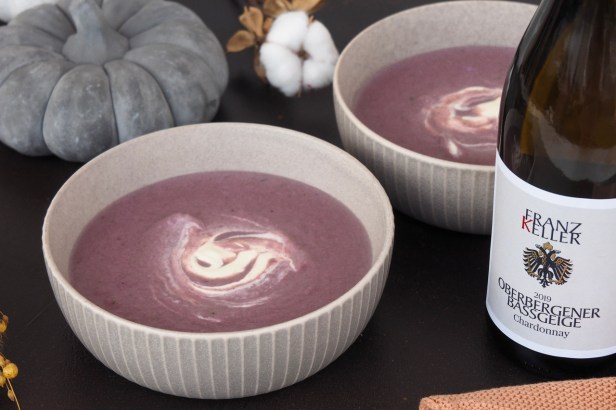 Purple Potato Soup | Oberbergener Bassgeige Chardonnay