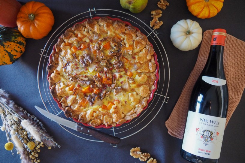 A savoury Pumpkin Walnut Tart | Nik Weis St. Urbans-Hof Pinot Noir