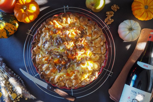 A savoury Pumpkin Walnut Tart | Nik Weis St. Urbans-Hof Pinot Noir