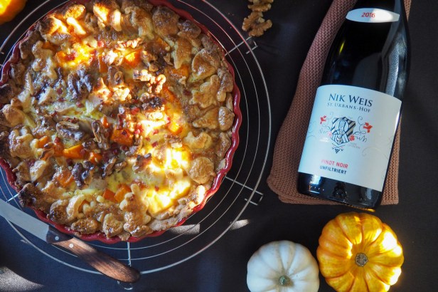 A savoury Pumpkin Walnut Tart | Nik Weis St. Urbans-Hof Pinot Noir