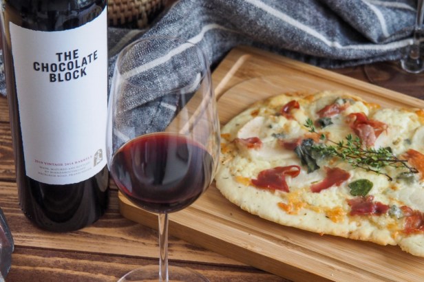 The Chocolate Block – Introducing the iconic red blend from South Africa and a Pizza with Pears, Gorgonzola, and Prosciutto to pair with