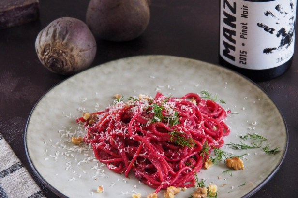 Celebrating Spaghetti Day With A Bottle Of Manz Pinot Noir Julius Kehr And A Big Bowl Of Beetroot Spaghetti