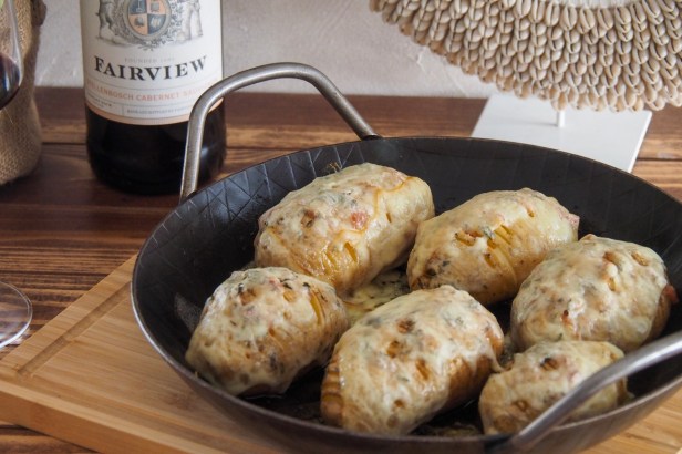 A bold red from South Africa: Fairview Cabernet Sauvignon paired with Hasselback Potatoes