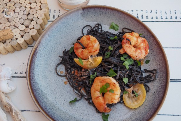 Food & Wine: Lemony squid ink tagliatelle with shrimp | Whispering Angel Cote de Province Rosé