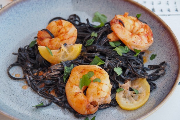 Food & Wine: Lemony squid ink tagliatelle with shrimp | Whispering Angel Cote de Province Rosé