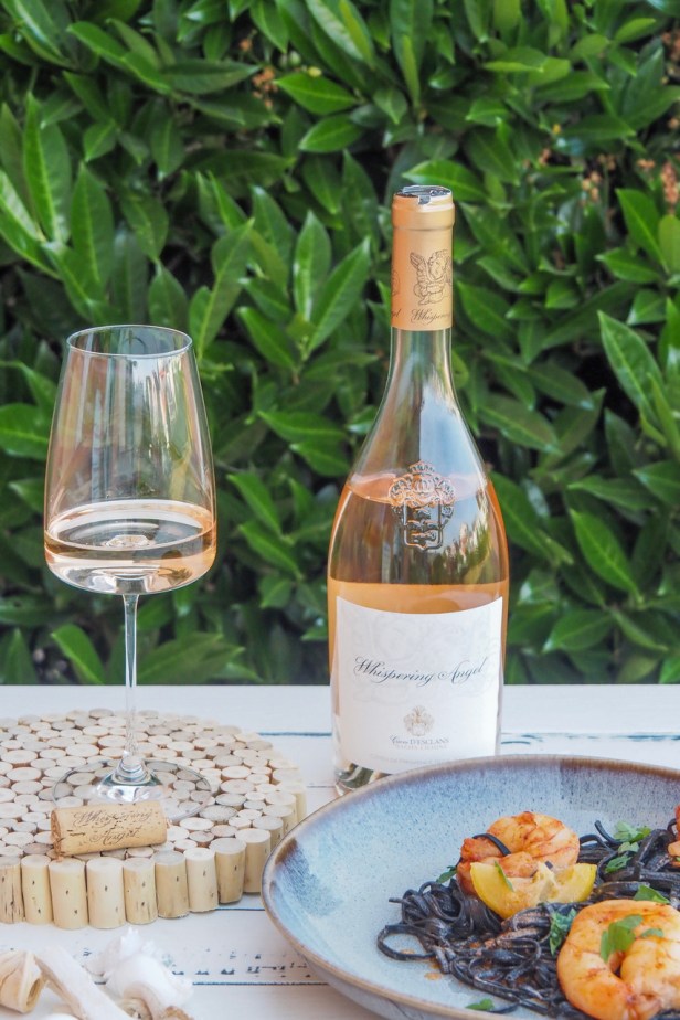 Food & Wine: Lemony squid ink tagliatelle with shrimp | Whispering Angel Cote de Province Rosé